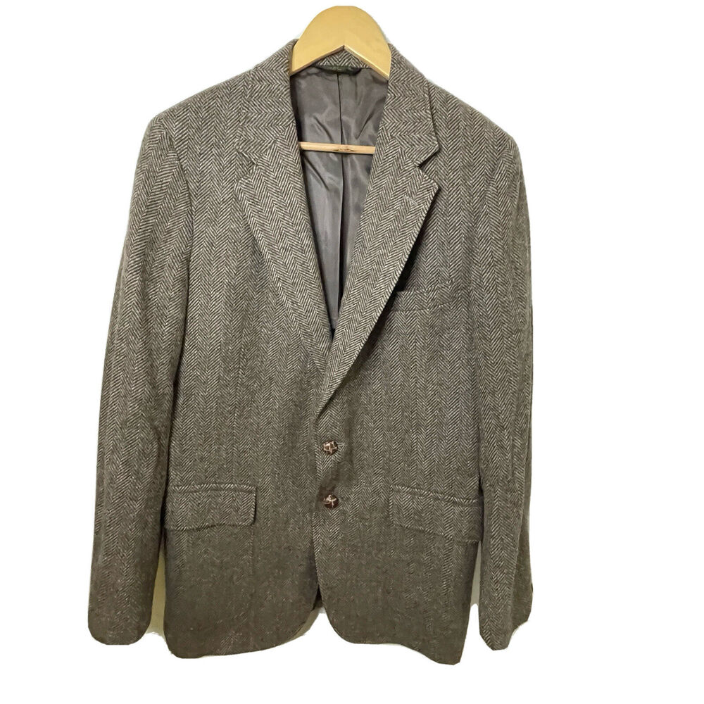 Vintage Carl Michaels Brown Herringbone Tweed Blazer Men’s 42R Sport Coat Jacket